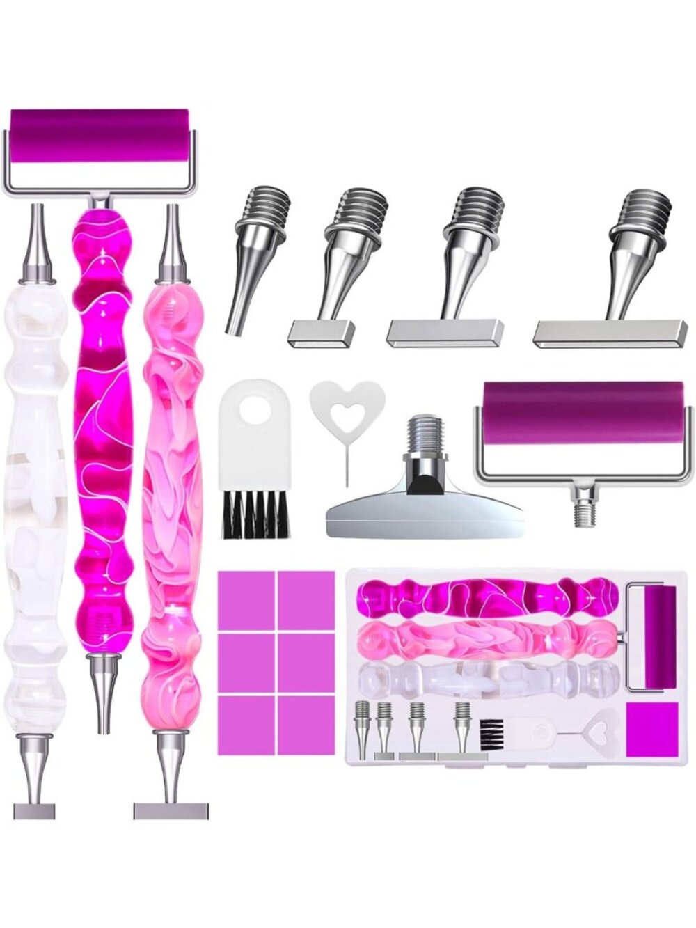 17PCS Ergonomic Diamond Art Pen Kit with Multi-Tip Tools & Accessories - Purple